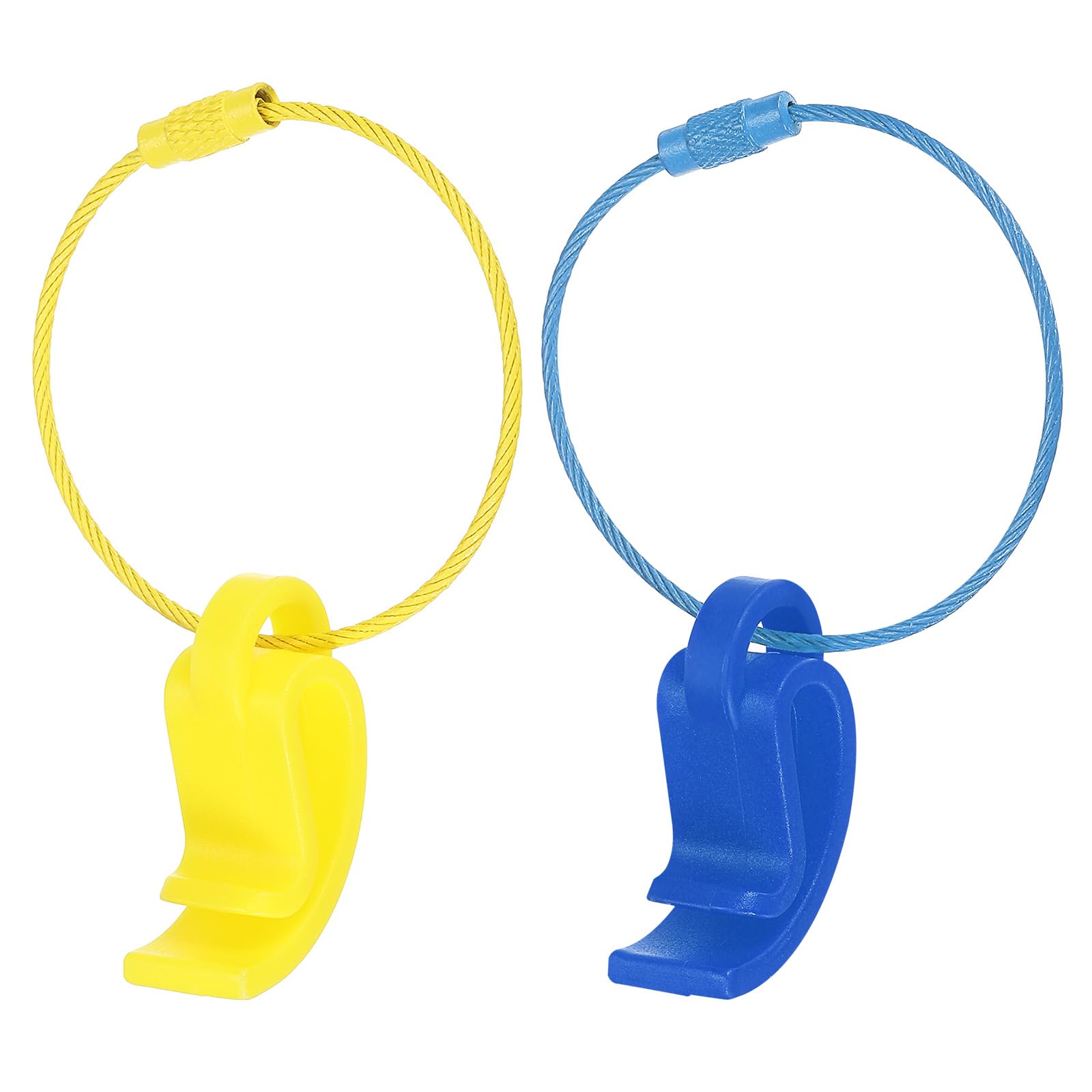 PATIKIL Flying Disc Clip with Wire Cable, 2 Pack Sport Disk Hanger Hook Holder for Carrying Organizing Discs, Blue Yellow