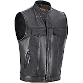 Dream Apparel Mens Leather Motorcycle Vest SOA Club Vest Black Biker Vest for Riding with Concealed Carry Pocket