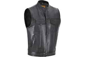 Dream Apparel Mens Leather Motorcycle Vest SOA Club Vest Black Biker Vest for Riding with Concealed Carry Pocket