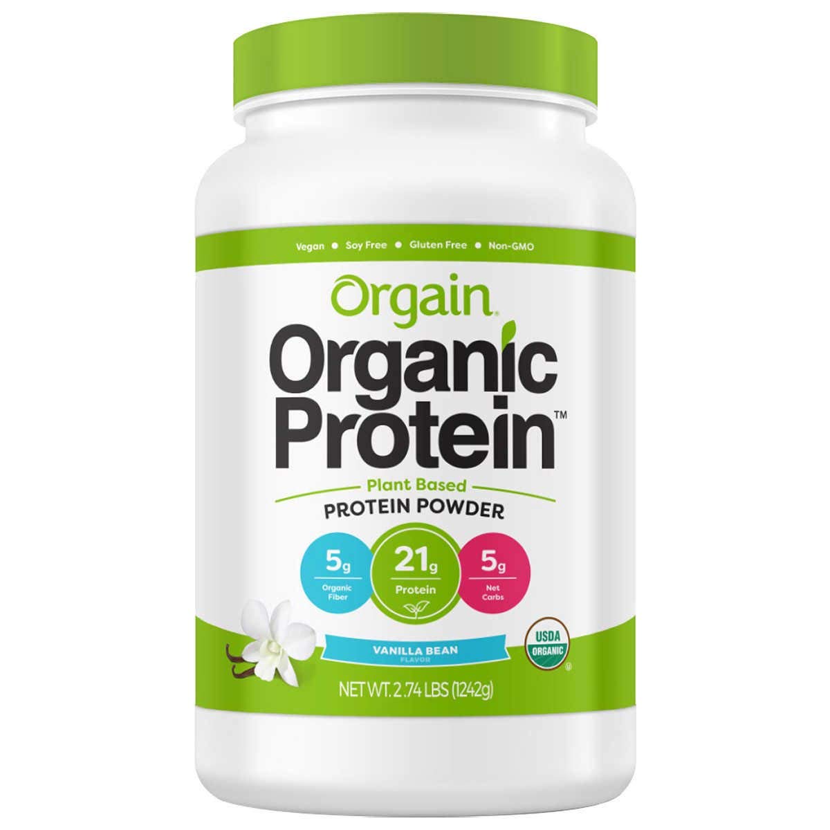 Orgain Organic Plant Based Protein Powder, Vanilla Bean, Vegan, Gluten Free, Kosher, Non-GMO, 2.74 Pound, Packaging May Vary