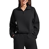 G4Free Flurrylux Cropped Sweatshirts for Women Trendy Fleece Lined Quarter Zip Pullover Mock Neck Raglan Sleeve Shirt Loose Fuzzy (Black,XS)