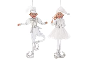 ARCCI 24 Inch Christmas Elves Figurine, Set of 2 White & Silver Posable Elf Christmas Figure, Xmas Holiday Party Home Decoration