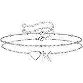 M MOOHAM Valentines Day Gifts for Kids Teen Girls -14K-Gold-Plated Heart Initial A-Z Bracelets for Women Girl Dainty Gold Bracelets Birthday Valentines Gifts for Women Her Teenage Girls Kid Teen Gift