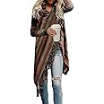 Women's Open Front Knited Tassels Slash Loose Cardigan Crew Neck Speckled Fringe Sweater Outwear