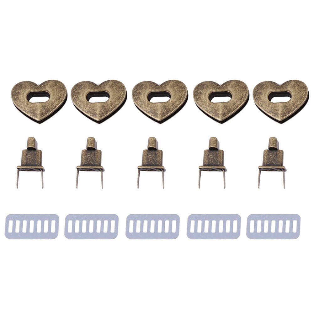 Walfront Heart-Shaped Turnlock Clasp 5 Sets Metal Hardware for Handbags and Belts 3.2 × 2.8 cm (Bronze)
