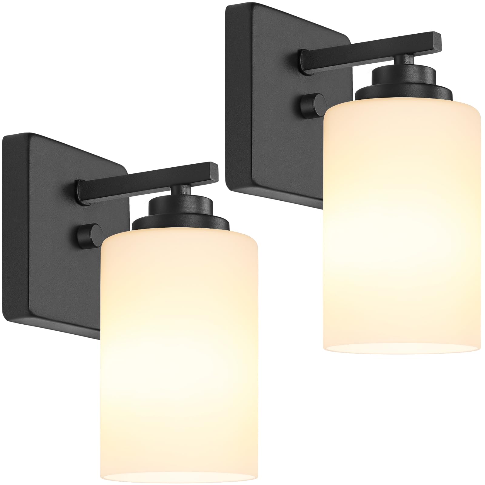 Photo 1 of Set of 2 Wall Sconces for Bathroom, Modern Vanity Light Fixtures, Matte Black Wall Mount Lighting Lanterns, Farmhouse Wall Lights with White Glass Shade for Bedroom Living Room Mirror Hallway Kitchen