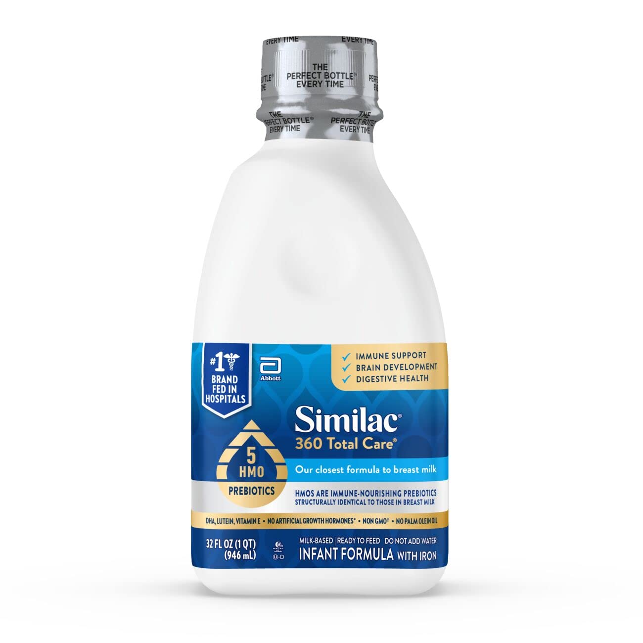 Photo 1 of Similac 360 Total Care Infant Formula, Has 5 HMO Prebiotics, Our Closest Prebiotic Blend to Breast Milk, Non-GMO,‡ Baby Formula, Ready to Feed, 32-fl-oz Bottle