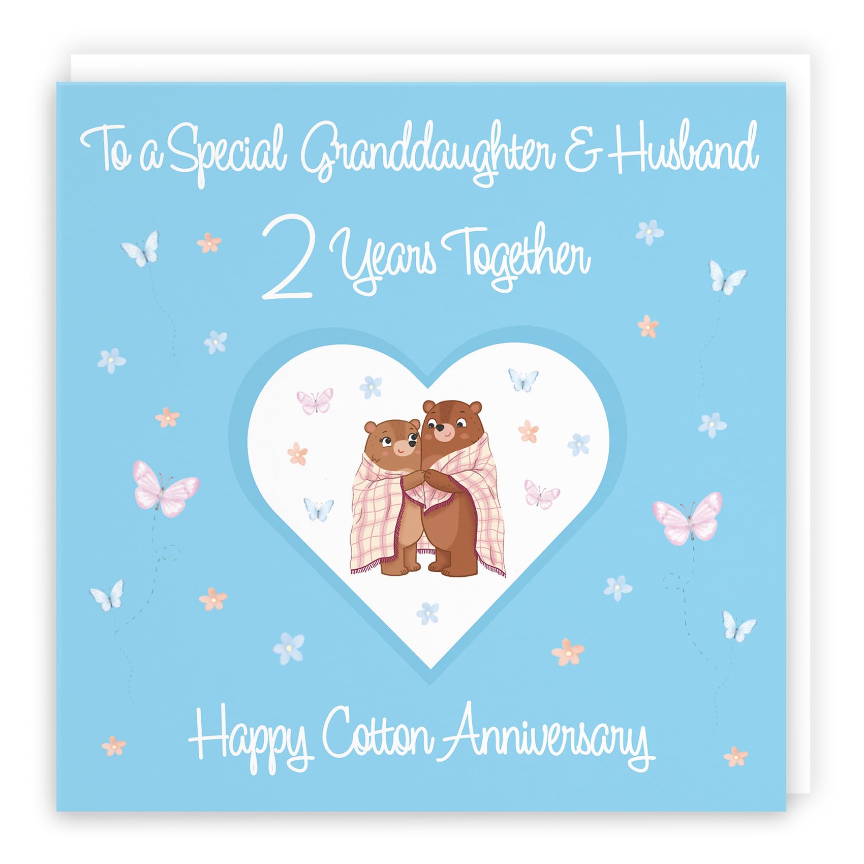 Hunts England - Large Granddaughter & Husband 2nd Anniversary Card - 2 Years - Cotton Anniversary - Romantic Meadows - Fun Card - Second Anniversary Card For Granddaughter And Husband - 210 x 210 mm