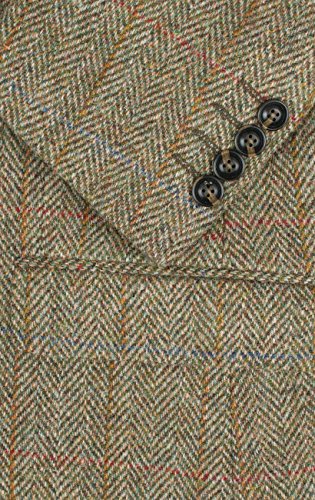Harris Tweed Mens Green Windowpane Regular Fit 100% Wool Notch Lapel Tweed Jacket-42R - Thumbnail 2