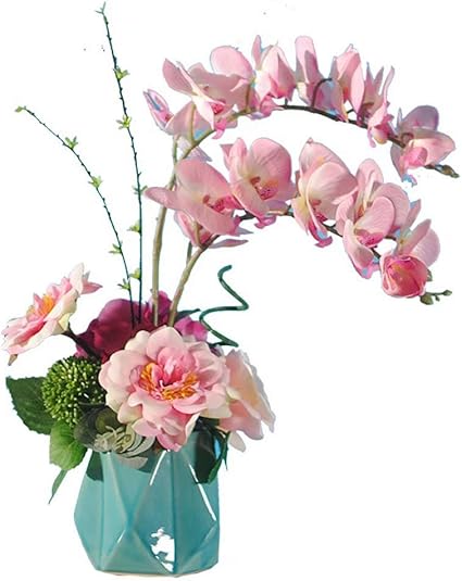 Amazon 造花 人工観葉植物 おしゃれ 胡蝶蘭 芙蓉 枯れない 飾り 人工 インテリア セルミック花瓶付き 陶器 手作り 花 雑貨 置物 オブジェ デザイン 部屋装飾 花束セット 母の日 父の日 エレガント かわいい プレゼント メッセージカード 贈り物 お祝い Osona Osona