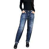 Huang's Women's Relaxed Fit Distressed Jeans Straight Denim Pants