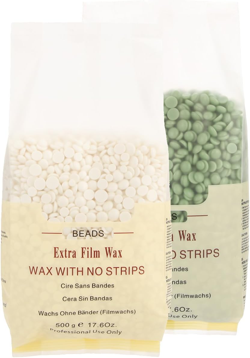 Bonjanvye Hard Wax Beans 500g Wax Beads Hair Removal 2Packs Wax Beads Kit White and Green Tea