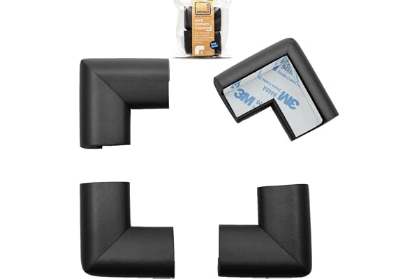 Roving Cove HeftyFit Corner Protector for Baby (4 Large Corners), Heavy-Duty Soft Rubber Foam Furniture Corner Bumper Guards, 3M Adhesive Pre-Taped, Onyx Black