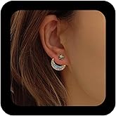 Erimberate Bohemian Crystal Moon Ear Jacket Earrings Rhinestone Star Moon Earrings Green Cz Star Earrings Color Paved Cz Crescent Moon Earrings Jewelry for Women