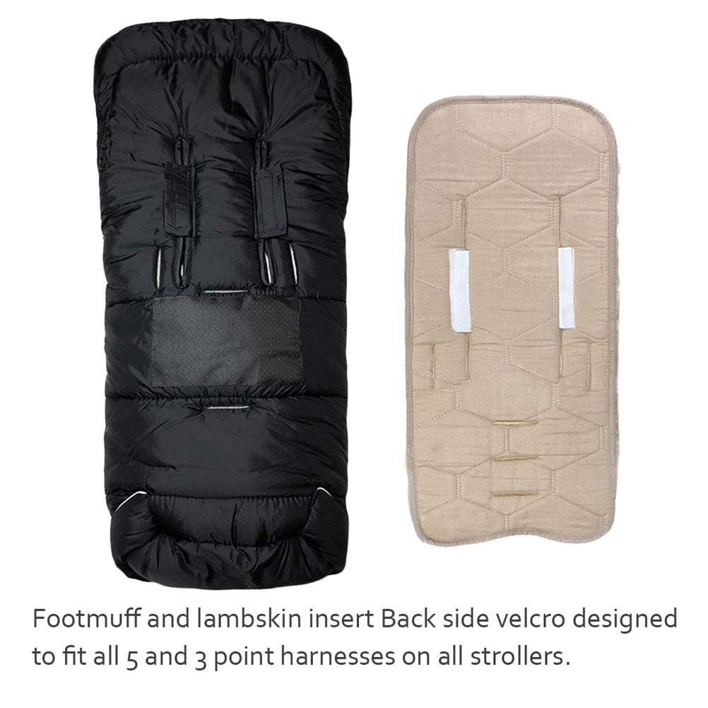 KZDotnz Stroller Footmuff with A Complete Removeable 100% Sheepskin Insert, Winter Warm Waterproof Bunting Bag Fit Almost Stroller, with Non Skid Adjustable Fixing Cords and Adjust Hood : Baby