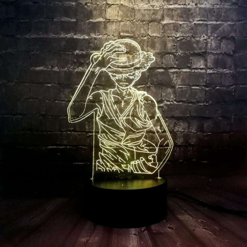 WSXYD 3D Night Light Japan Anime One Piece Theme Lava Monkey D Luffy Led Acrylic 3D 7 Color USB Charge Home Table Decor Night Light Kids Gift Touch [Energy Class A+++]