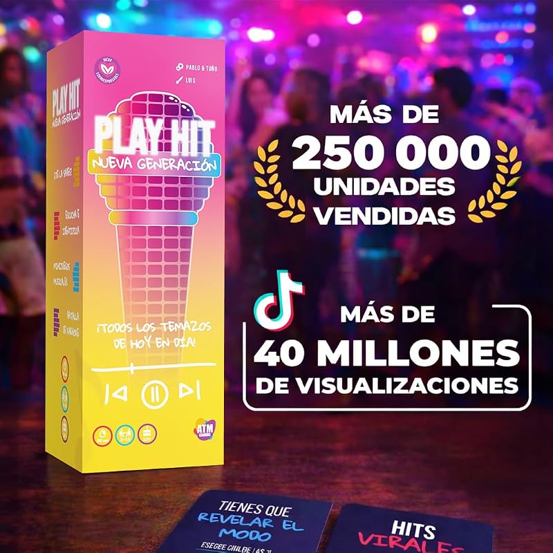 Play Hit Nueva Generación - Juegos de Mesa para Niños y Adultos - Música 2010-2026 en Español- Juego de Cartas para Fiestas con Amigos y Familia - Regalo Original