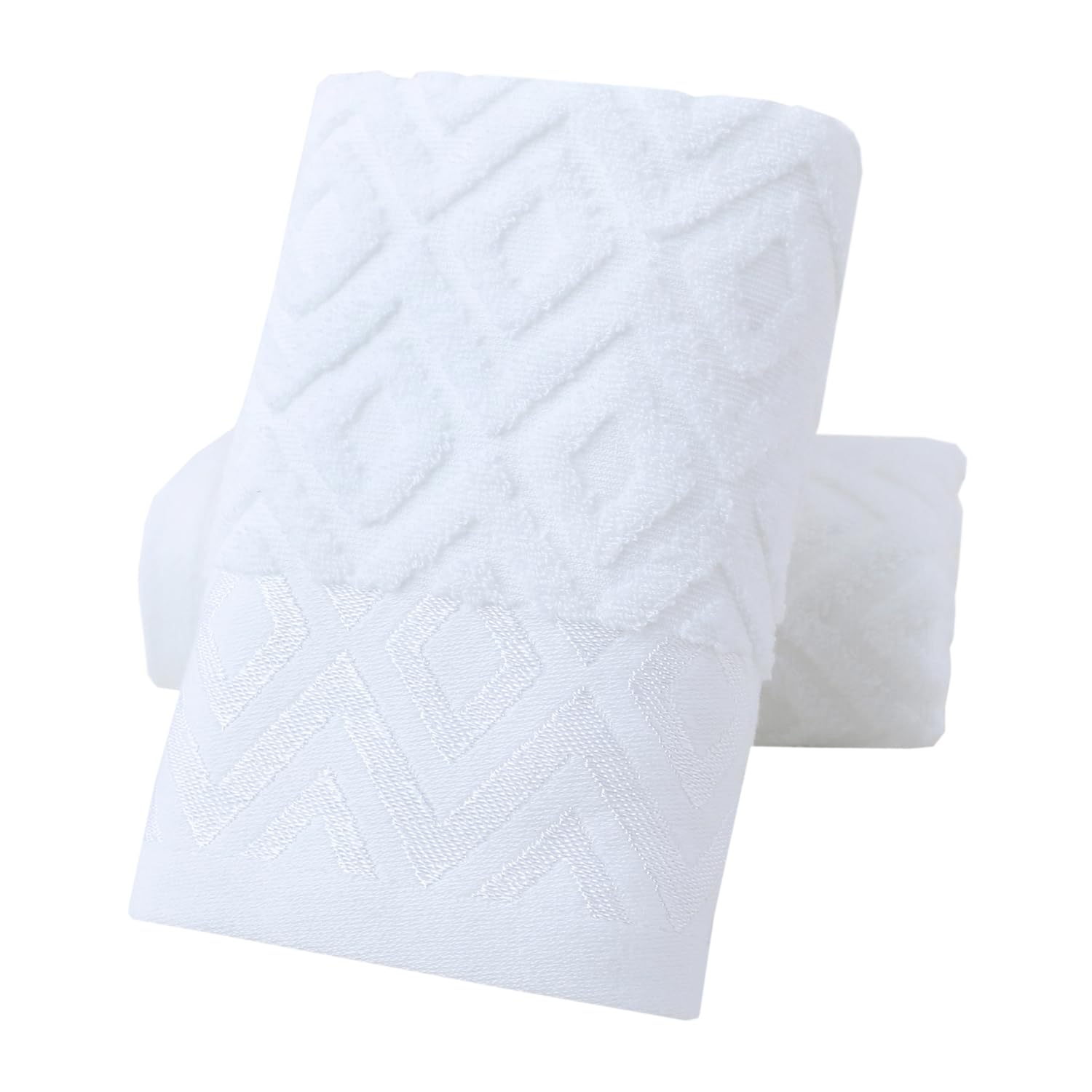Photo 1 of Pidada Hand Towels Set of 2 Diamond Pattern 100% Cotton Absorbent Soft Decorative Towel for Bathroom (White)