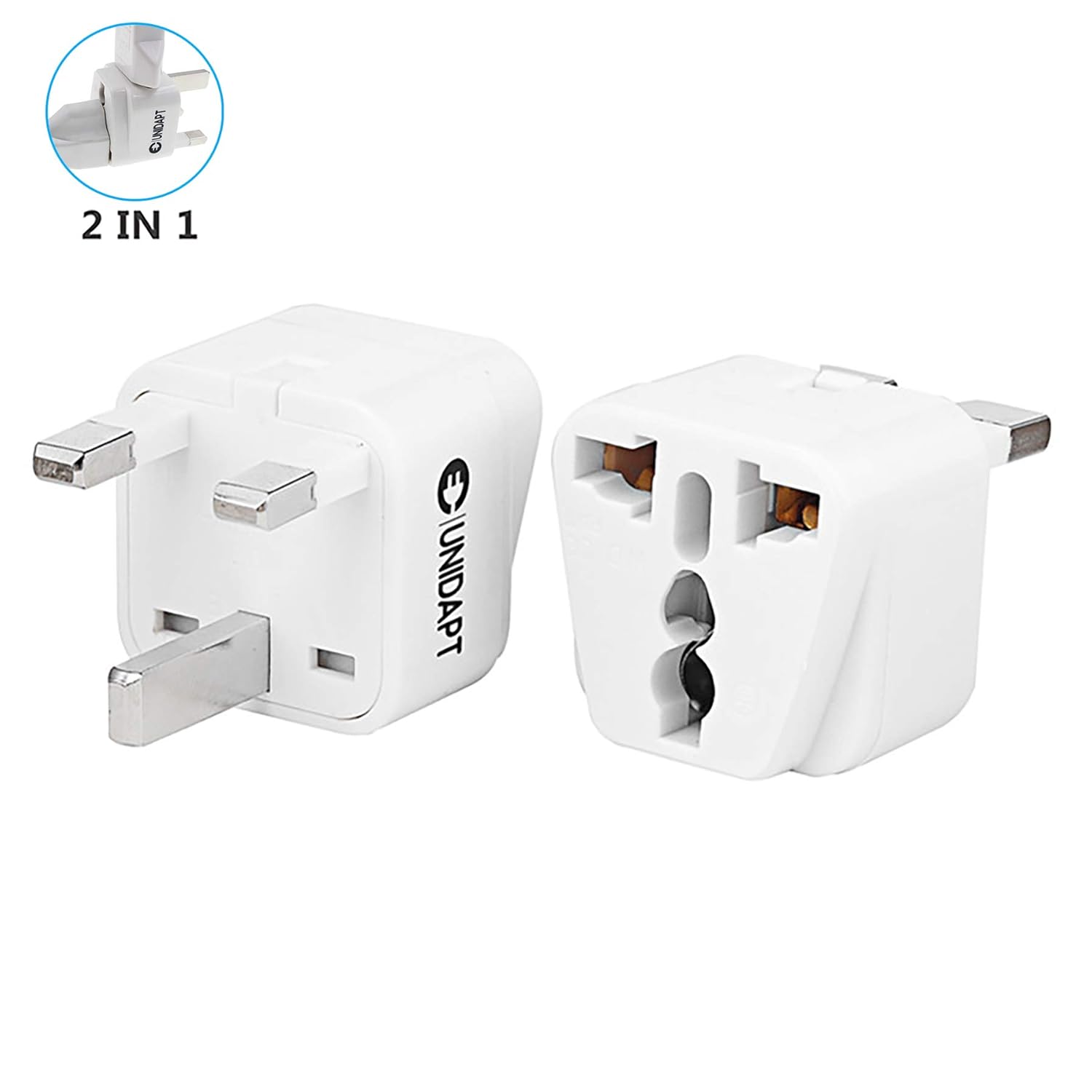 UK Plug Adapter- Unidapt US USA to UK England Hong Kong Ireland Power Plug Adapter - Charge 2 Devices at Once - Type G (Pack of 2 UK)