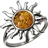 HolidayGiftShops GIA Certified Sterling Silver and Baltic Honey Amber Sun Ring