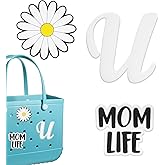 Lugailly Charms for Bogg Bag Accessories, Alphabet Letter, Flower, Mom Life Charms, Bog Bits Decorative Inserts for Beach Tote Bag, Handbag, Rubber Decorations Attachments