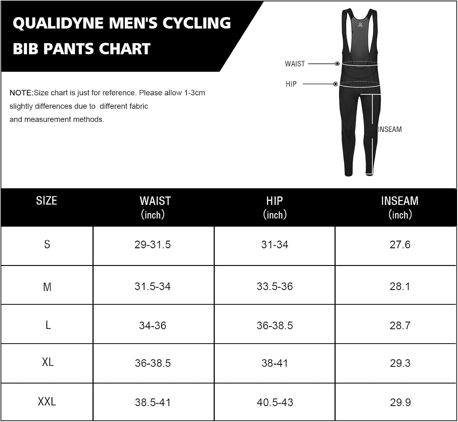 qualidyne Men's Cycling Bike Bib Long Pants Cycling Tights with 3D Breathable Pad, Excellent Performance & Better Fit: Clothing