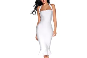 houstil Women's V Neck Halter Fishtail Bandage Bodycon Dress Party