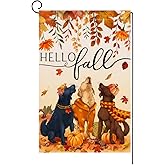 BLKWHT Fall Dogs Garden Flag 12x18 Vertical Double Sided Autumn Leaves Thanksgiving Holiday Outside Decorations Burlap Yard Flag BW506