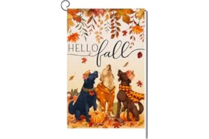 BLKWHT Fall Dogs Garden Flag 12x18 Vertical Double Sided Autumn Leaves Thanksgiving Holiday Outside Decorations Burlap Yard Flag BW506
