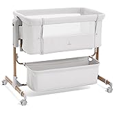 3 in 1 Baby Bassinet, Rocking Bassinet, Bedside Bassinet, 6-Height Adjustable, Bassinet Bedside Sleeper, Bedside Bassient for Baby with Comfy Mattress, Breathable Mesh, Large Storage Basket