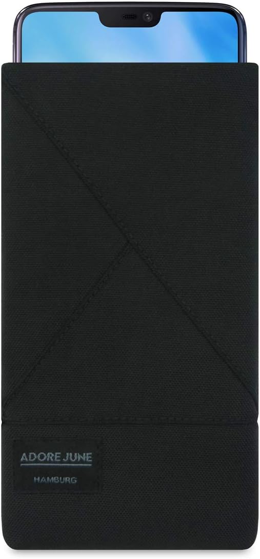 Adore June OnePlus 5T and OnePlus 6 Case, Pouch [Series Triangle] Original Cordura [Custom Made] Fabric Sleeve [Display Cleaning Effect] for OnePlus 5T and OnePlus 6 [Black]