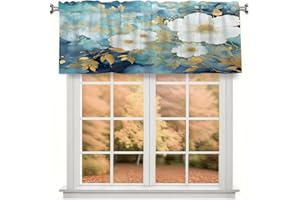 Yeahhhlife Valances for Windows, 54"x18" Short Window Valance Curtains for Living Room Bedroom Bathroom, Teal Gold Floral Dec