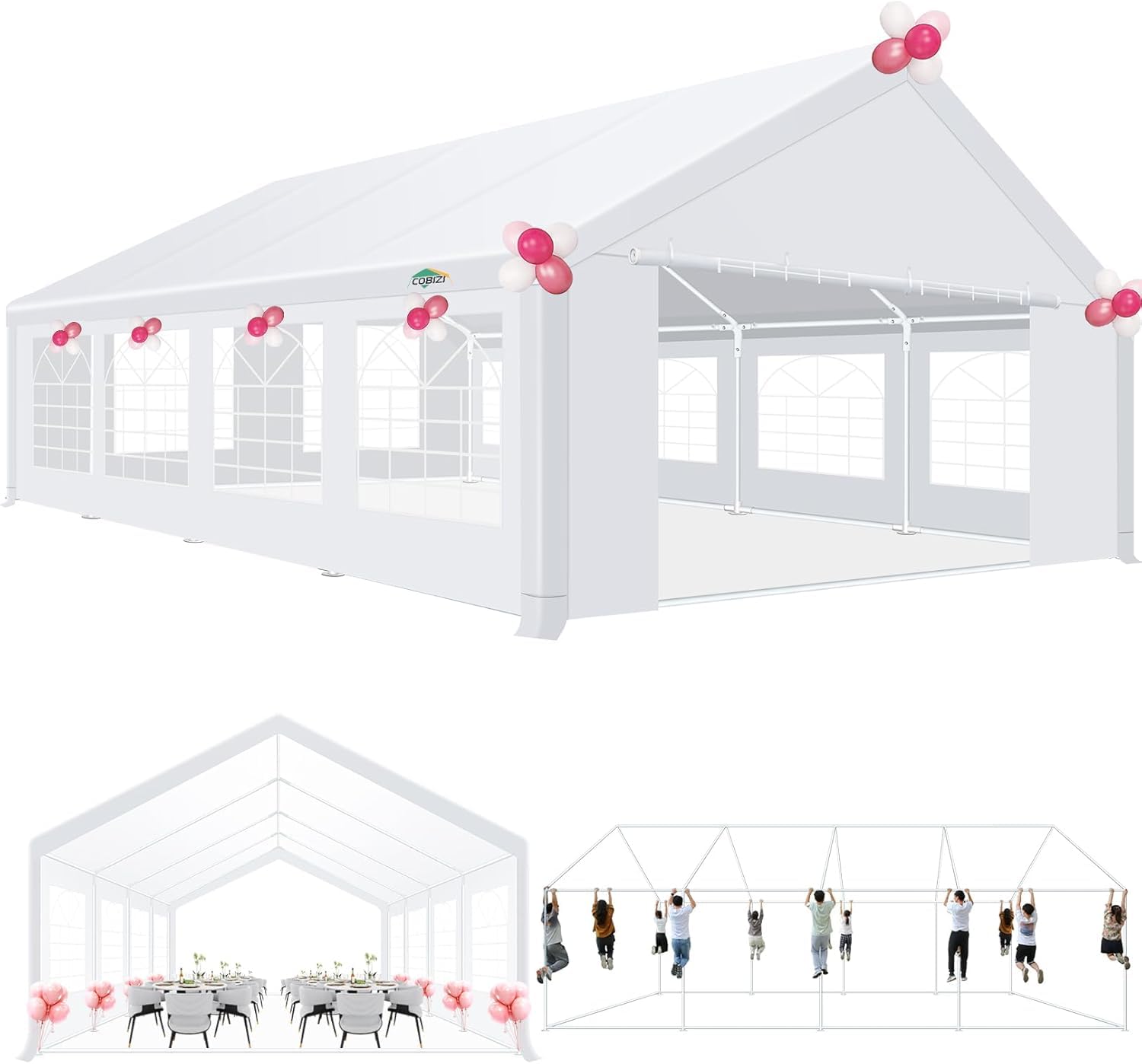 Photo 1 of **POLES ONLY**
COBIZI 20x20ft Party Tent poles Heavy Duty for Parties Waterproof, Wedding and Event Canopy, Carpas para Fiestas with Removable Sidewalls & Built-in Sandbag, UV50+, White