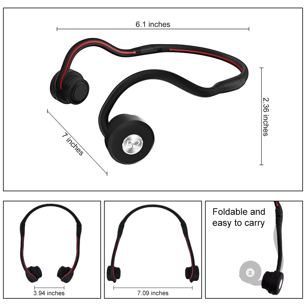 Wireless Headphones, BliGli Bone Conduction Sport Headphones, Open Ear Bluetooth Headphones for iPhone, Android,Other Bluetooth Enabled Devices, Sweatproof Headset with Microphone, Red and Black