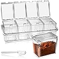 Faxco 4-Cell Clear Seasoning Rack Spice Box, Storage Container Condiment Jars Acrylic Seasoning Box with Cover and Spoon (Basic Clear)