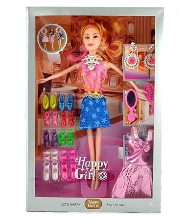 Amazia Happy Girl Doll with Different Pair of Sandals and Accessories for Kids(Multicolor).