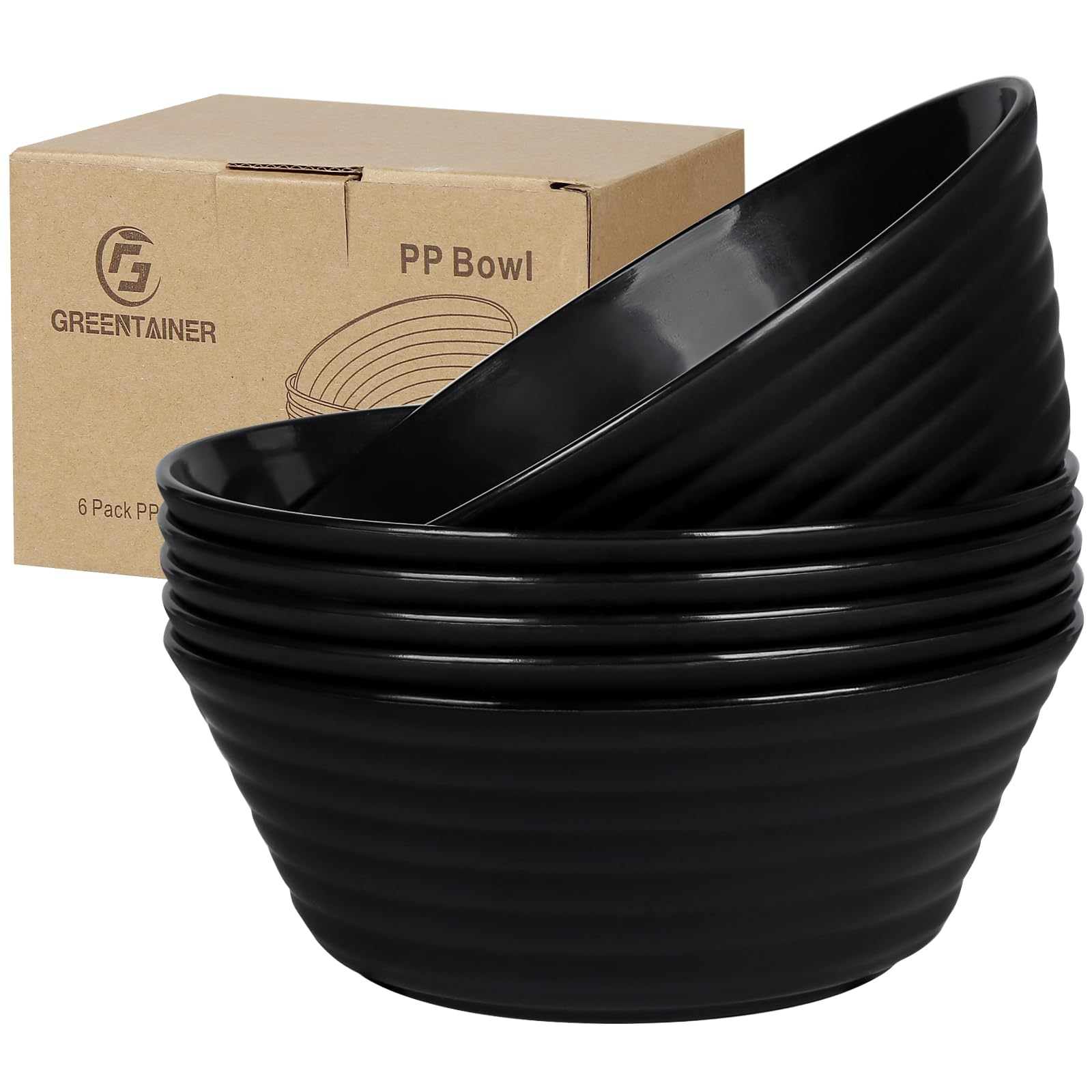 Greentainer Unbreakable Large Cereal Bowls Sets,6 PCS Unbreakable Cereal Bowl 36 OZ,Soup Bowl Sets for Serving Soup,Oatmeal and Salad, Microwave & Dishwasher Safe,BPA Free,Black