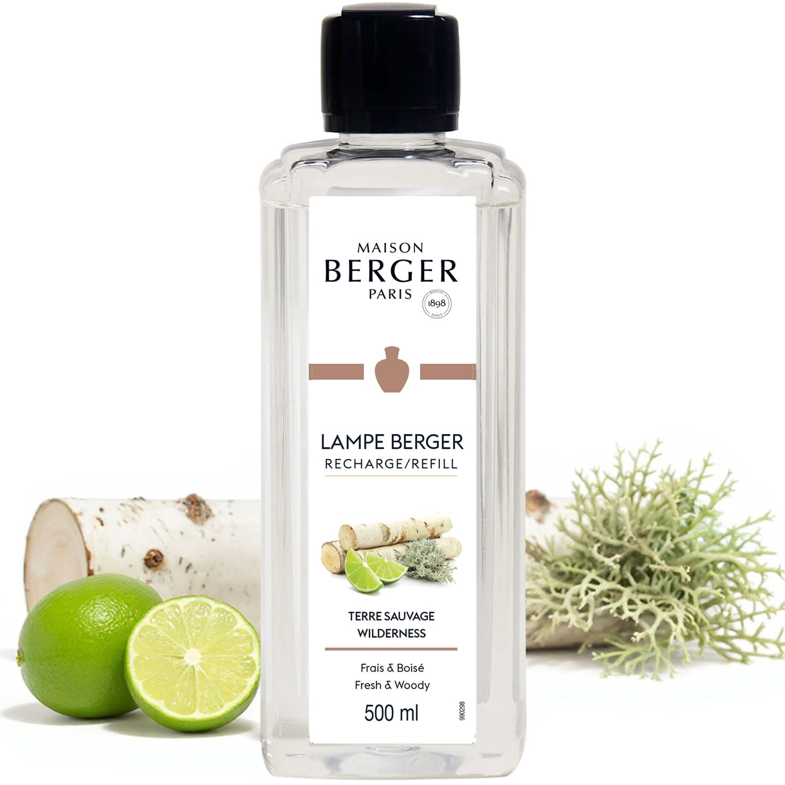 MAISON BERGER Wilderness Lamp Berger Fragrance Refill, 500 mL – 2-in-1 Catalytic System, Neutralizes Odours Then Diffuses Fragrance, Green Citrus Zest with Leather and Earthy Patchouli