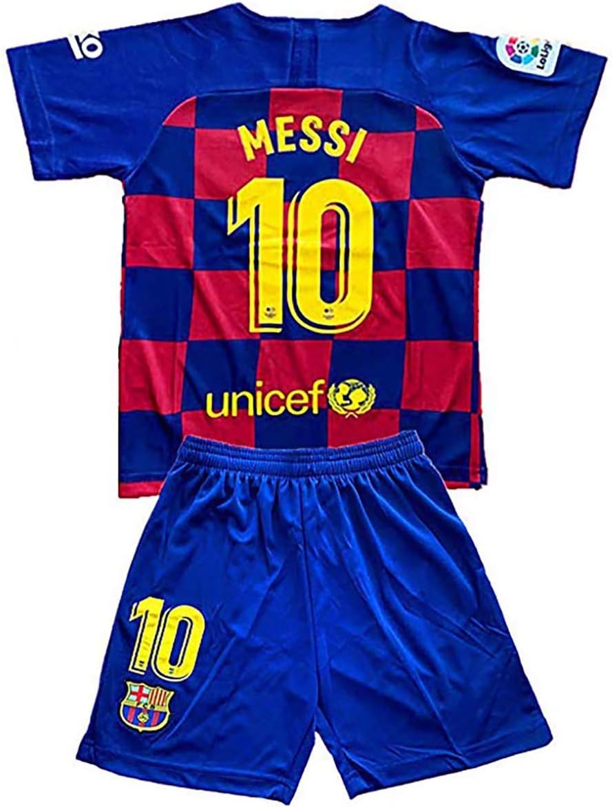 Messi Soccer Jersey #10 Shorts Set 2019-2020 Season Home T Shirts FC Shirts for Kids