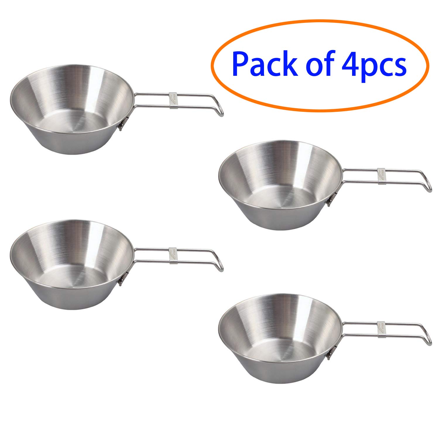 EASY BIG Foldable Stainless Steel Bowls - Sierra Cup for Outdoor, Camping, Hiking, Picnic, BBQ, Top Dia:4.9" (Silver (Pack of 4pcs)) (Silver (Pack of 4pcs))