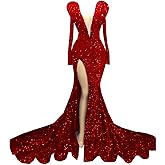 Ikerenwedding Prom Dresses Ruffles Sequin Pageant Long Sleeves Mermaid Evening Gala Gown