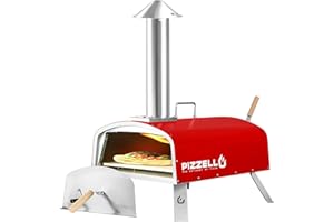 PIZZELLO 16" Outdoor Pizza Oven Propane & Wood Fired Multi-fuel Large Stainless Steel Pizza Grill with Gas Burner, Wood Tray Pizza Stone, Pizza Peel, Carry Bag (Red)