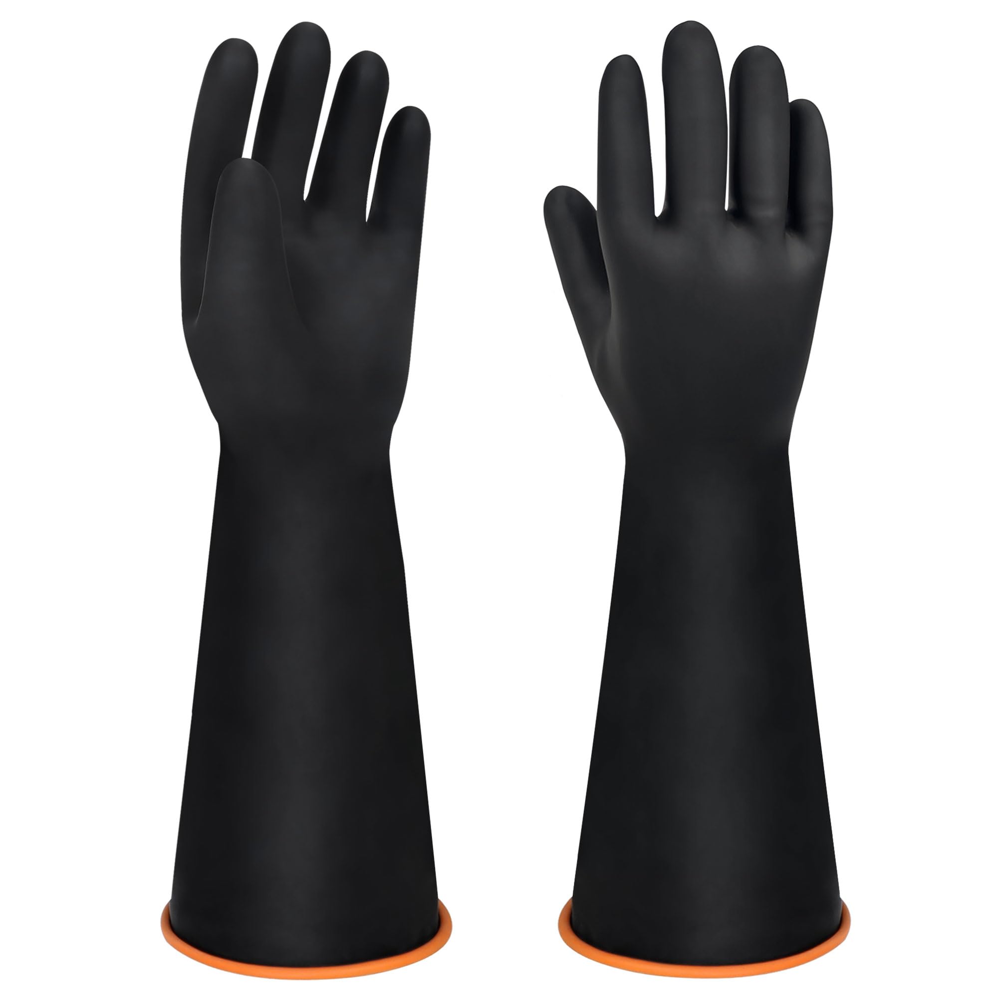 18" Long Rubber Gloves, XL Heavy Duty Large Black Rubber Gloves, Industrial Chemical Resistant Gloves Waterproof Work Gauntlet Gloves for Cleaning, Resist Strong Acid, Alkali and Oil, Non-Slip, 1 Pair