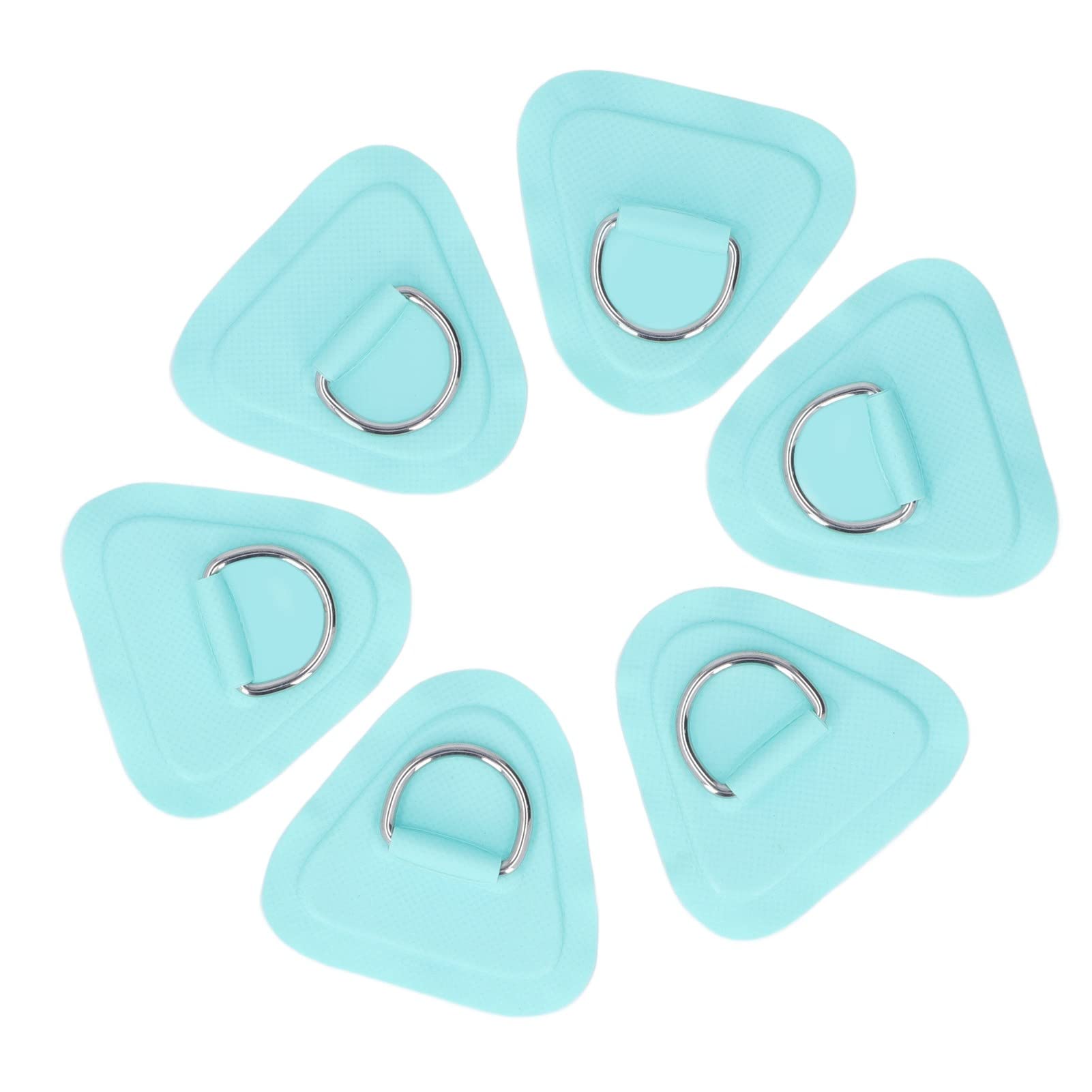 SPYMINNPOO 6Pcs PVC D Ring Patch, Elastic Rope Set Stainless Steel D Ring Patch Bungee Cord for Inflatable Boats Canoes Kayaks Surfboard (Cyan)