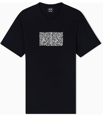 Armani Exchange Men's Crew Neck Logo Tee T Shirt Grid Logo, Black