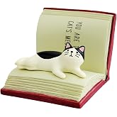 RAQWI Black and White Cat on Red Book, Resin Phone Stand, Desk Decor | Hand-painted resin cat on a red book - props your phone, displays a card or photo; weighted base, charming desk decor