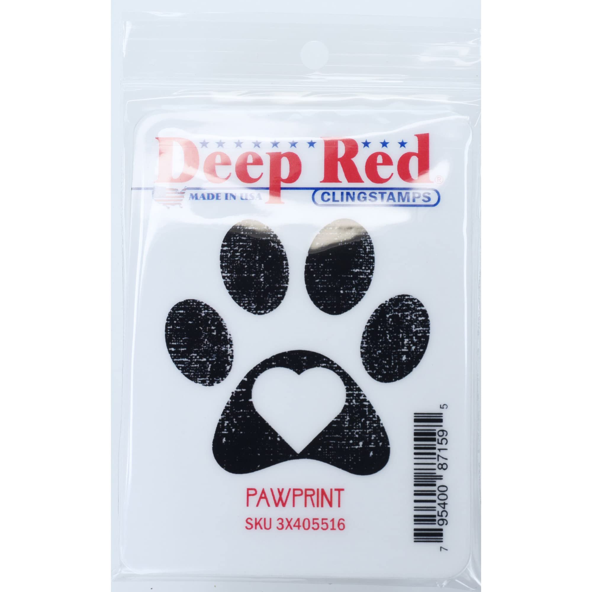 Deep Red Stamps Pawprint-Deep Red Cling Stamp, Acrylic, Multicolour