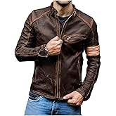 Leather Artist Biker Style Leather Jacket Men-Distressed Vintage Style Cafe Racer Jacket