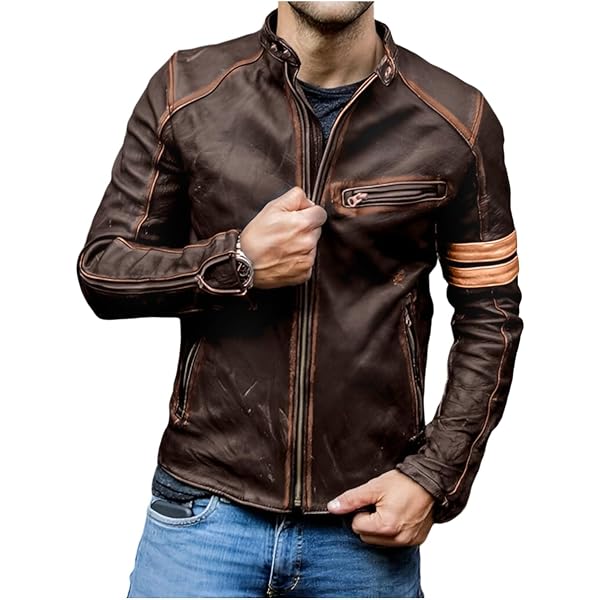 thumbnail image 2 of Men's Vintage Distressed Brown Cafe Racer Real Leather Motorcycle Jacket - Leather_Wares2016 2 of 5
