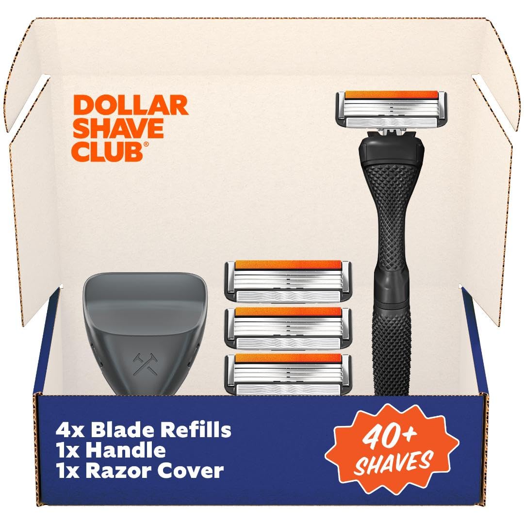 Photo 1 of ***3 of 4***Dollar Shave Club | Travel Shave Set | 4 Swift Rinse Refill Cartridges, 1 Handle (Black), 1 Razor Cover